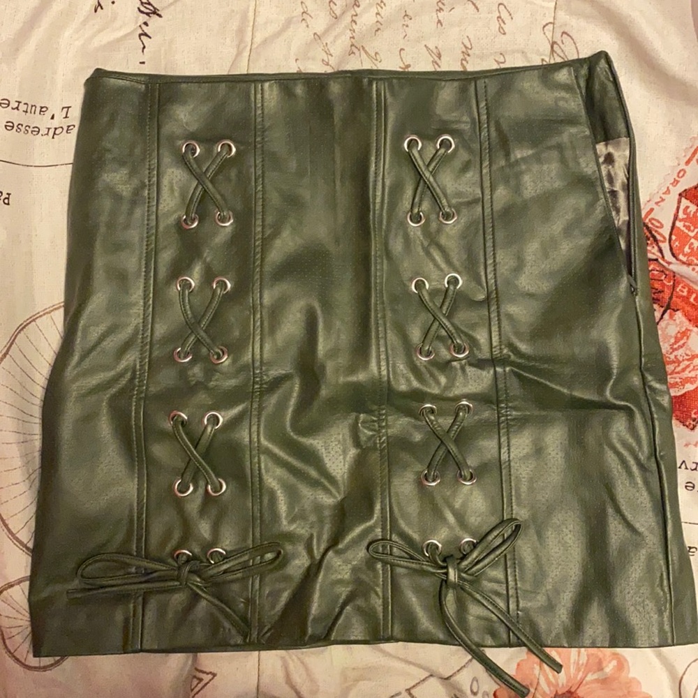 Leather green skirt